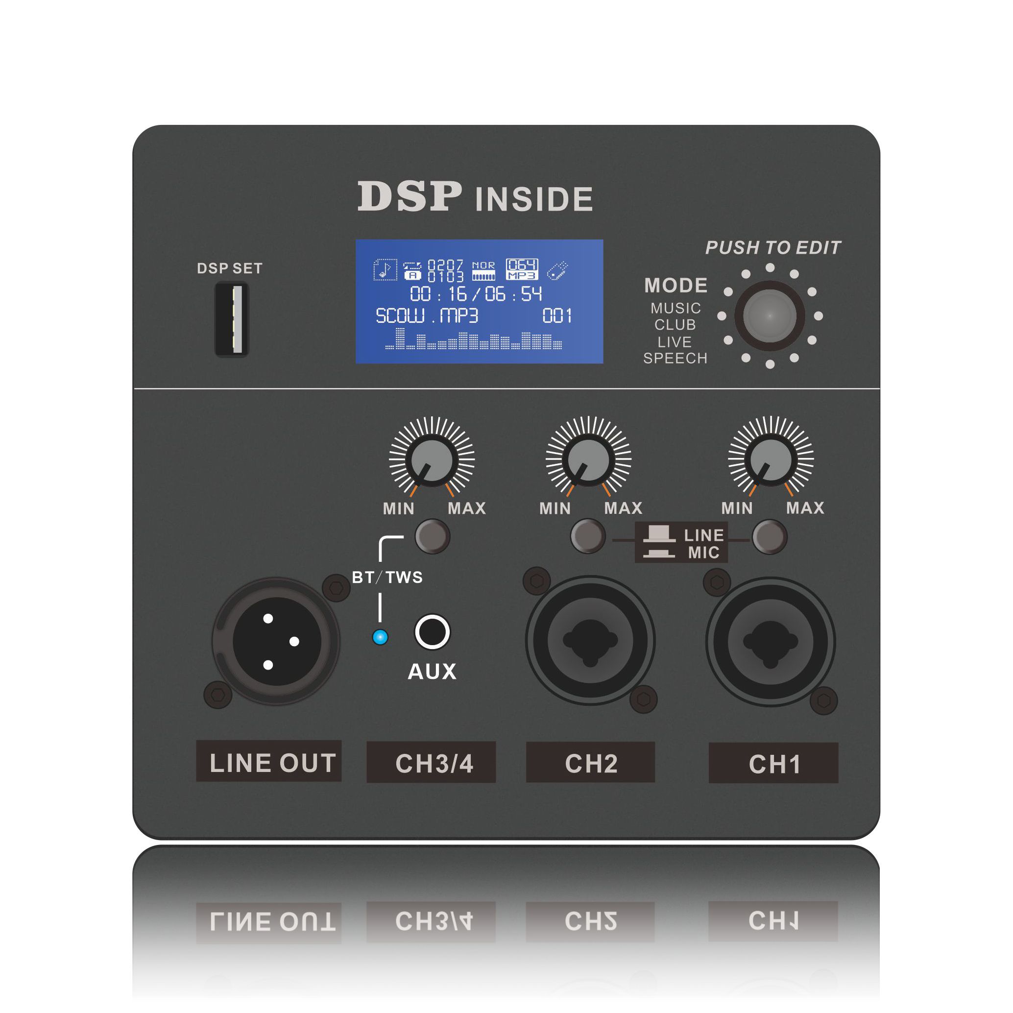 DSP1801: بلندگوی فعال با فرکانس کامل ADAU1701 مبتنی بر ماژول عملکردی DSP