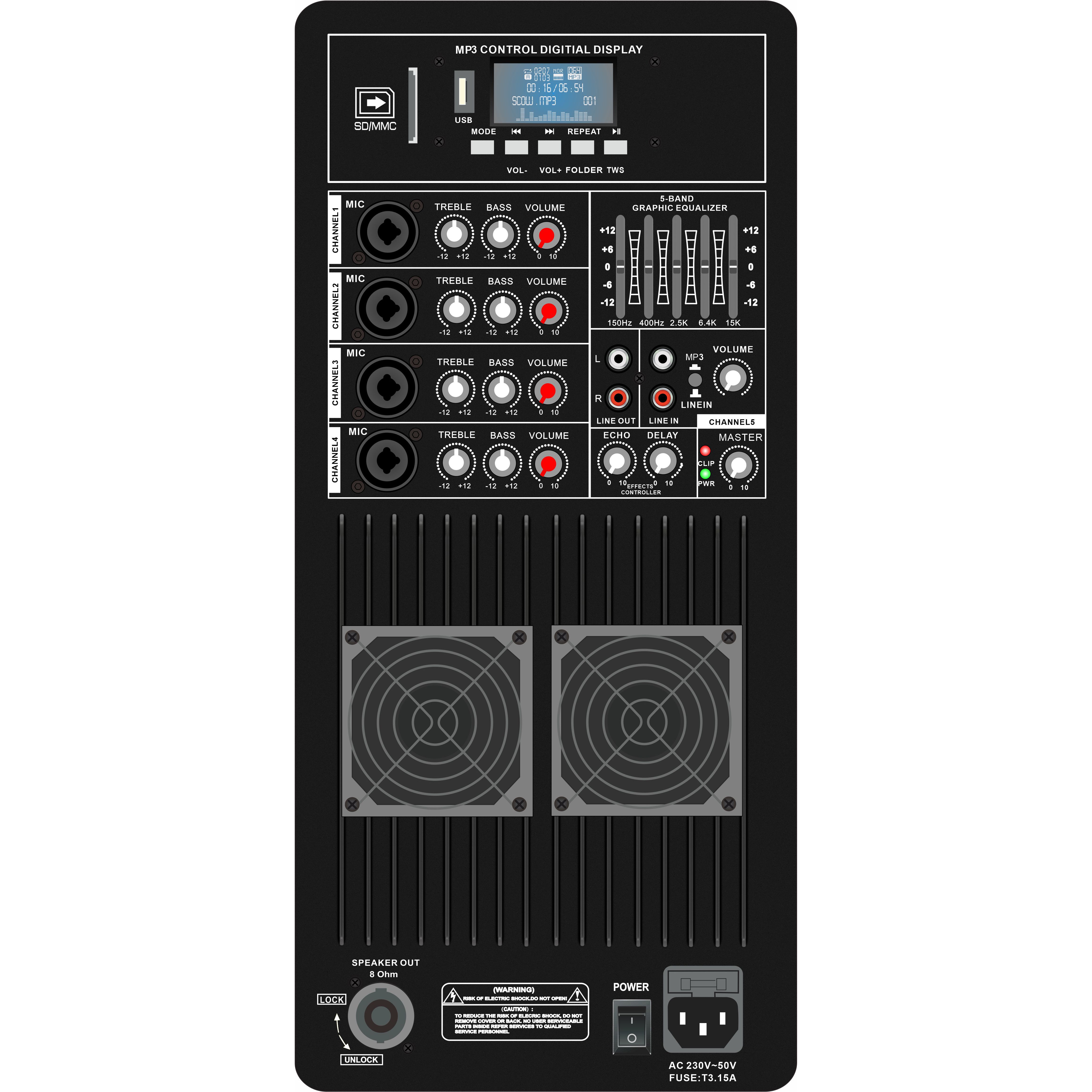 Class AB چند کاناله با اکولایزر PA Speaker Amplifier PL83