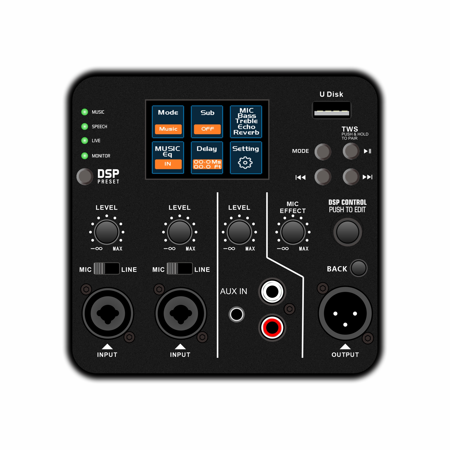 DSP2507 تقویت کننده بلندگو فعال DSP صفحه رنگی با برد کامل
